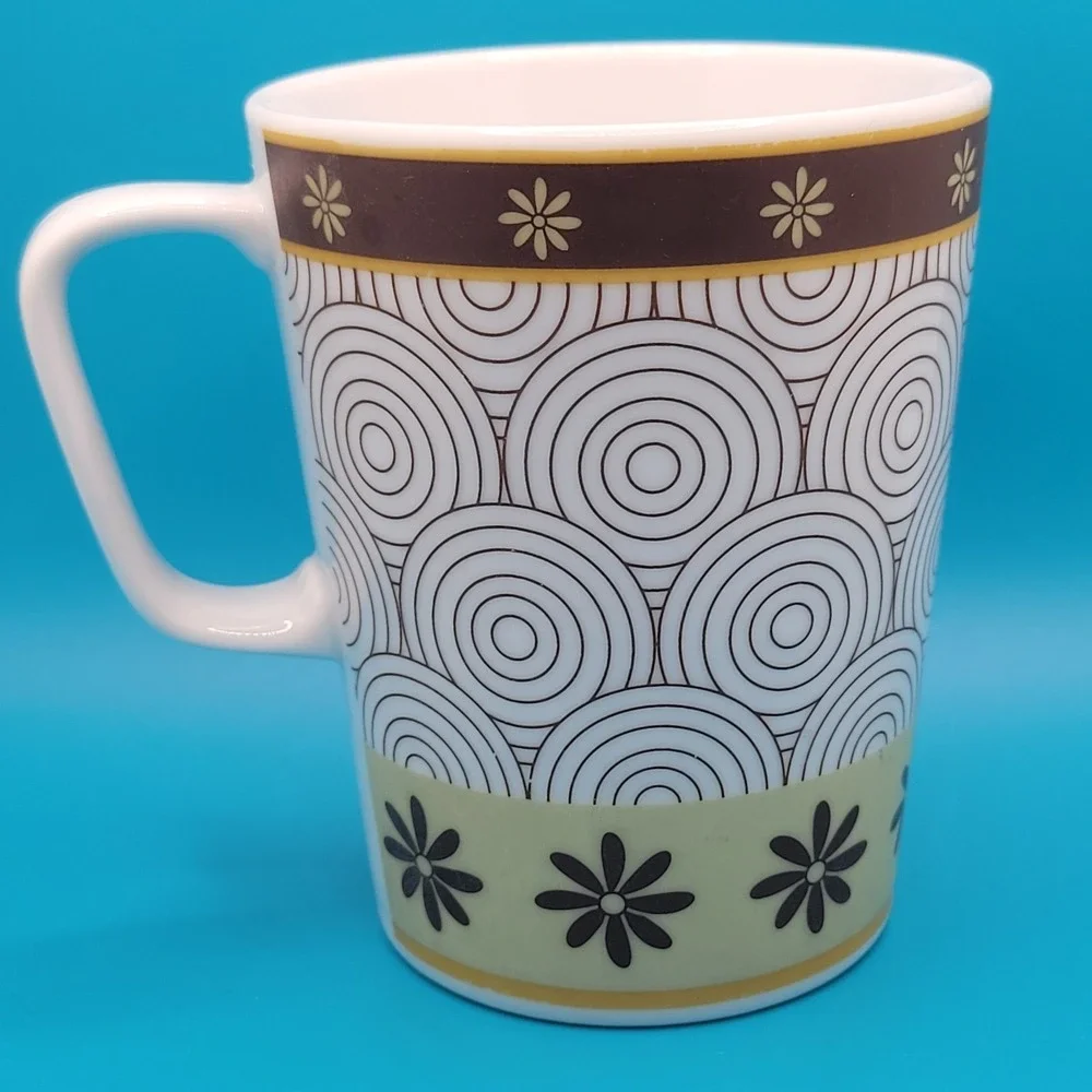 IKEA Retro Swirl Floral Ceramic Coffee Mug 12 oz Scandinavian Y2K